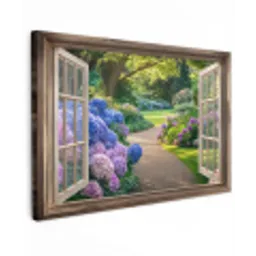 Doorkijk - Tuin - Raam - Hortensia - Bloemen canvas 2cm klein -z3d