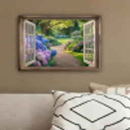 Doorkijk - Tuin - Raam - Hortensia - Bloemen canvas 2cm klein -sfeer3
