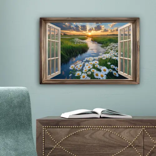 Doorkijk - Landschap - Raam - Water - Zonsondergang canvas 2cm klein -sfeer4