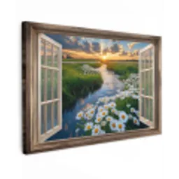 Doorkijk - Landschap - Raam - Water - Zonsondergang canvas 2cm klein -z3d