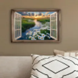 Doorkijk - Landschap - Raam - Water - Zonsondergang canvas 2cm klein -sfeer3