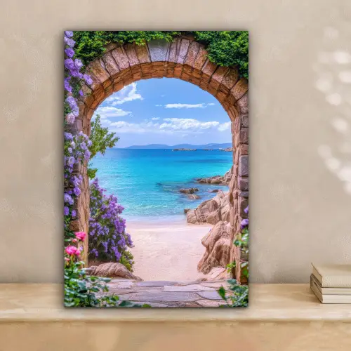 Doorkijk - Poort - Zee - Strand - Rotsen canvas 2cm klein -sfeer1