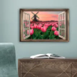 Doorkijk - Tulpen - Bloemen - Molen - Raam canvas 2cm klein -sfeer4