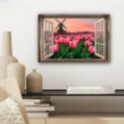 Doorkijk - Tulpen - Bloemen - Molen - Raam canvas 2cm klein -sfeer6