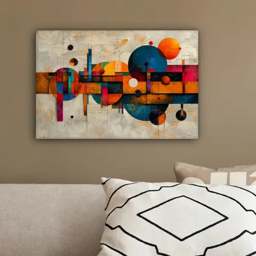 Vintage - Moderne kunst - Oranje - Geometrische vormen canvas 2cm klein -sfeer3