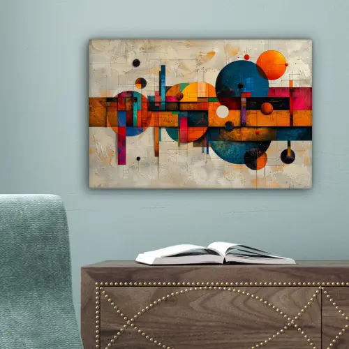 Vintage - Moderne kunst - Oranje - Geometrische vormen canvas 2cm klein -sfeer4
