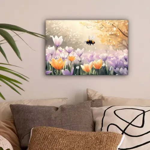 Viooltjes - bij - Zonlicht canvas 2cm klein -sfeer1