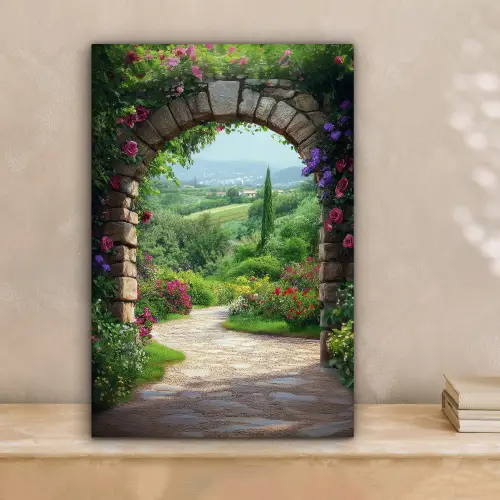 Doorkijk - Landschap - Bloemen - Pad - Uitzicht canvas 2cm klein -sfeer1