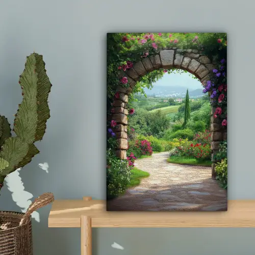 Doorkijk - Landschap - Bloemen - Pad - Uitzicht canvas 2cm klein -sfeer4
