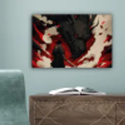 Krijger - Draak - Zwart - Rood - Rook canvas 2cm klein -sfeer4