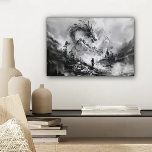 Krijger - Draak - Grijs canvas 2cm klein -sfeer6