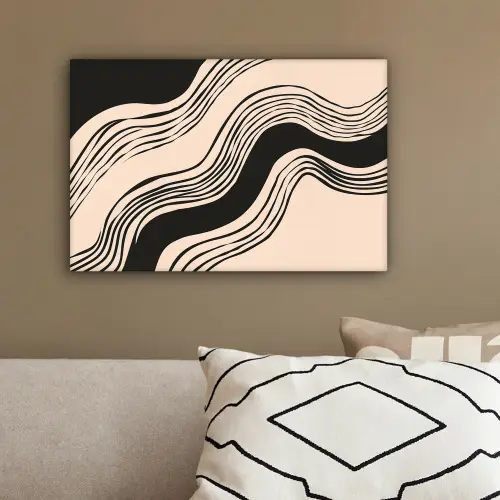 Golven - Zwart - Zandkleur canvas 2cm klein -sfeer3
