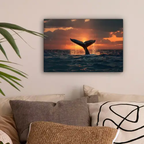 Walvis staart - Water - Zonsondergang canvas 2cm klein -sfeer1