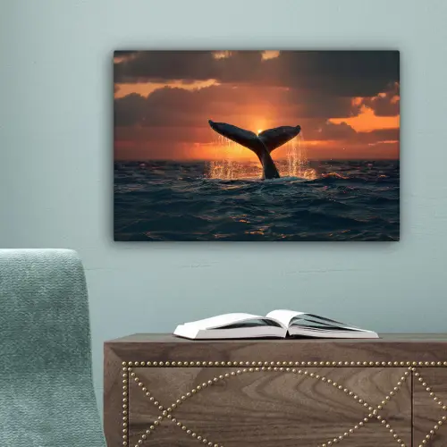 Walvis staart - Water - Zonsondergang canvas 2cm klein -sfeer4