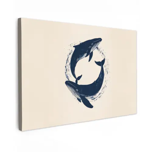 Walvissen - Spetters - Cirkel - Donkerblauw canvas 2cm klein -z3d