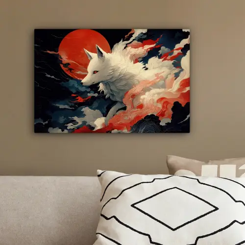 Witte vos - wolken - maan canvas 2cm klein -sfeer3
