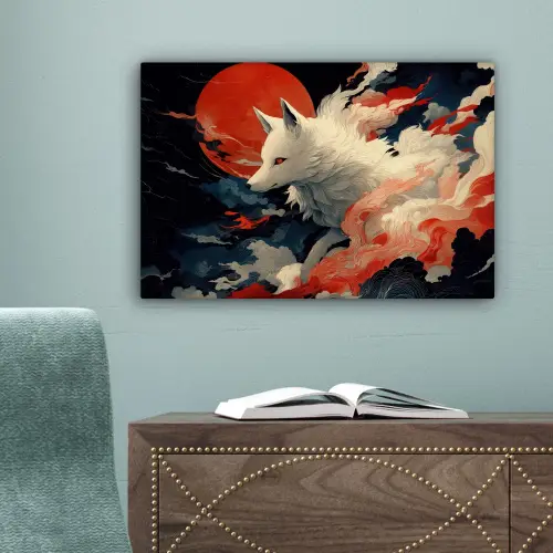 Witte vos - wolken - maan canvas 2cm klein -sfeer4
