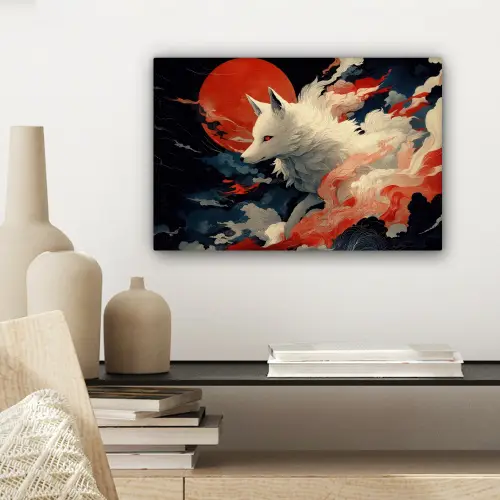 Witte vos - wolken - maan canvas 2cm klein -sfeer6