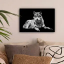 Wilde dieren - Wolf - Zwart - Wit canvas 2cm klein -sfeer1