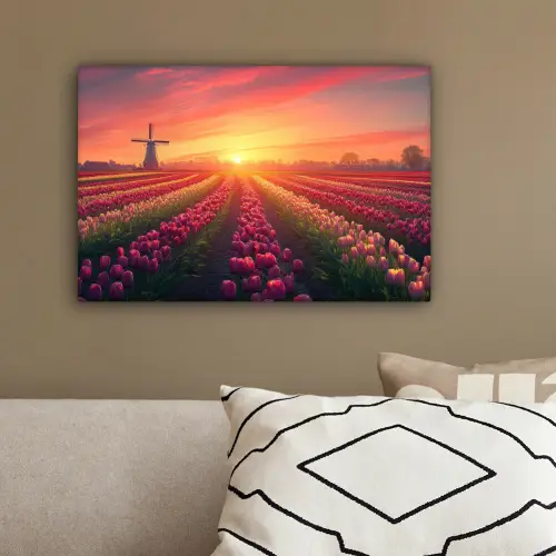 Windmolen - Zonsondergang - Landschap canvas 2cm klein -sfeer3