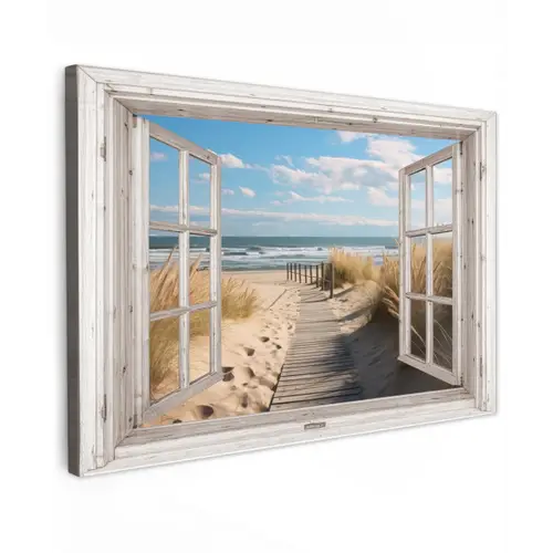 Raam - Zee - Kust - Natuur - Doorkijk - Strand - Waddenzee canvas 2cm klein -z3d