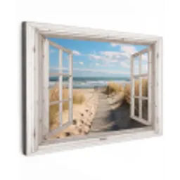 Raam - Zee - Kust - Natuur - Doorkijk - Strand - Waddenzee canvas 2cm klein -z3d