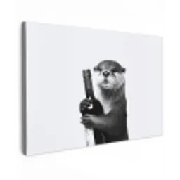 Wijnfles - Otter - Zwart canvas 2cm klein -z3d