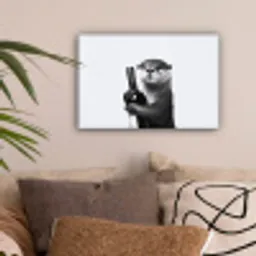 Wijnfles - Otter - Zwart canvas 2cm klein -sfeer1