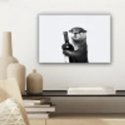 Wijnfles - Otter - Zwart canvas 2cm klein -sfeer6