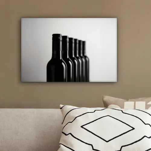 Wijnflessen - Zwart - Minimalistisch canvas 2cm klein -sfeer3