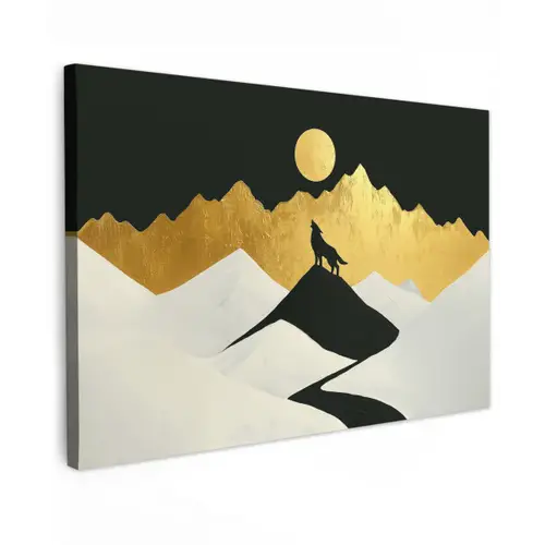 Wolf - Bergen - Maan - Zwart canvas 2cm klein -z3d