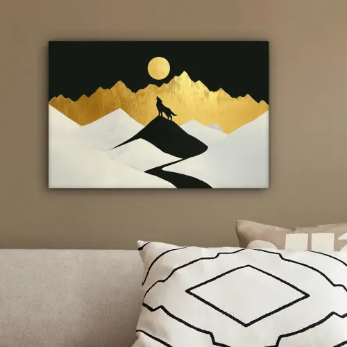 Wolf - Bergen - Maan - Zwart canvas 2cm klein -sfeer3
