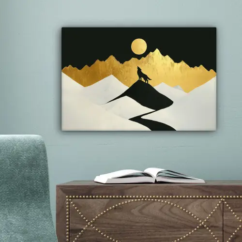 Wolf - Bergen - Maan - Zwart canvas 2cm klein -sfeer4
