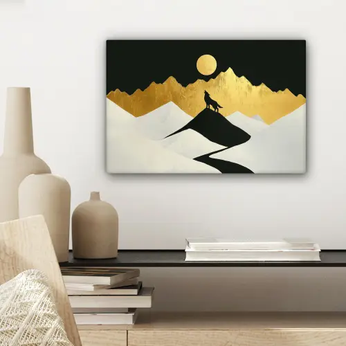 Wolf - Bergen - Maan - Zwart canvas 2cm klein -sfeer6