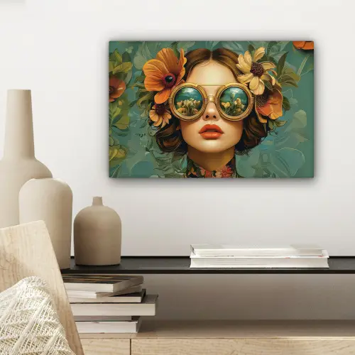 Vrouw - Bloemen - Vlinders - Natuur - Vintage canvas 2cm klein -sfeer6