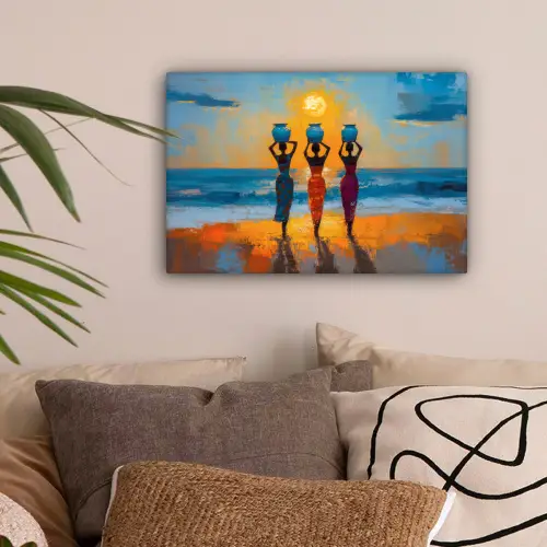 Vrouwen - Strand - Zondsondergang canvas 2cm klein -sfeer1