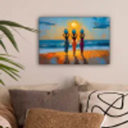 Vrouwen - Strand - Zondsondergang canvas 2cm klein -sfeer1
