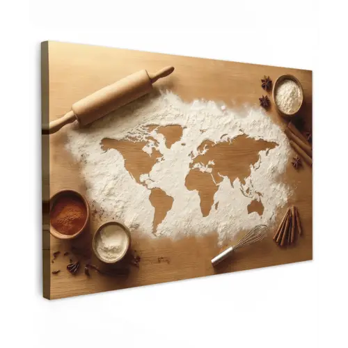 Hout - Wereldkaart - Bakken - Keuken canvas 2cm klein -z3d