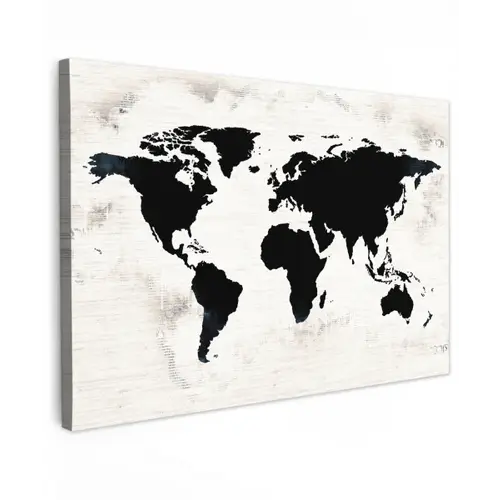 Wereldkaart - Zwart - Hout canvas 2cm klein -z3d