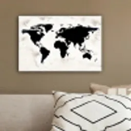 Wereldkaart - Zwart - Hout canvas 2cm klein -sfeer3