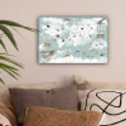 Wereldkaart - Kind - Vliegtuig canvas 2cm klein -sfeer1