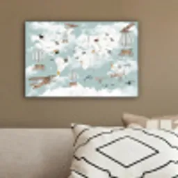 Wereldkaart - Kind - Vliegtuig canvas 2cm klein -sfeer3