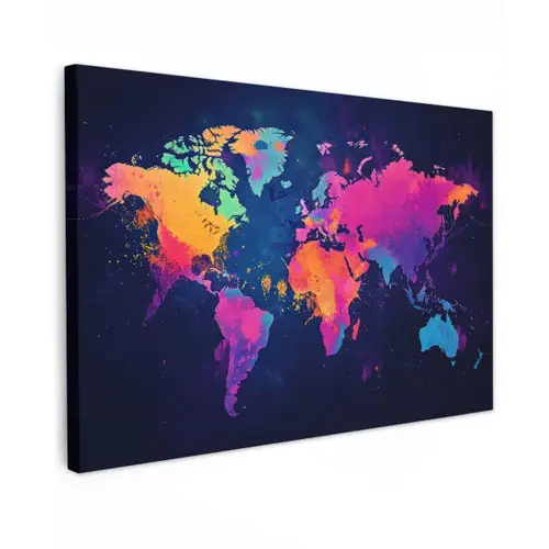 Wereldkaart - Kleurrijk - Graffiti canvas 2cm klein -z3d