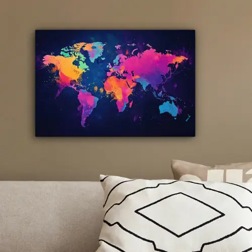 Wereldkaart - Kleurrijk - Graffiti canvas 2cm klein -sfeer3