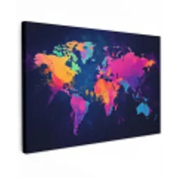 Wereldkaart - Kleurrijk - Graffiti canvas 2cm klein -z3d