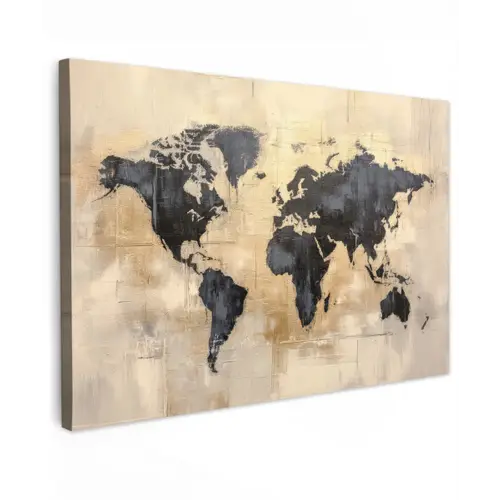 Wereldkaart - Goud - Zwart - Abstract canvas 2cm klein -z3d