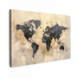 Wereldkaart - Goud - Zwart - Abstract canvas 2cm klein -z3d