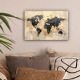 Wereldkaart - Goud - Zwart - Abstract canvas 2cm klein -sfeer1
