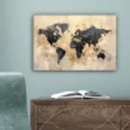 Wereldkaart - Goud - Zwart - Abstract canvas 2cm klein -sfeer4