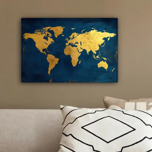 Wereldkaart - Goud - Donkerblauw canvas 2cm klein -sfeer3